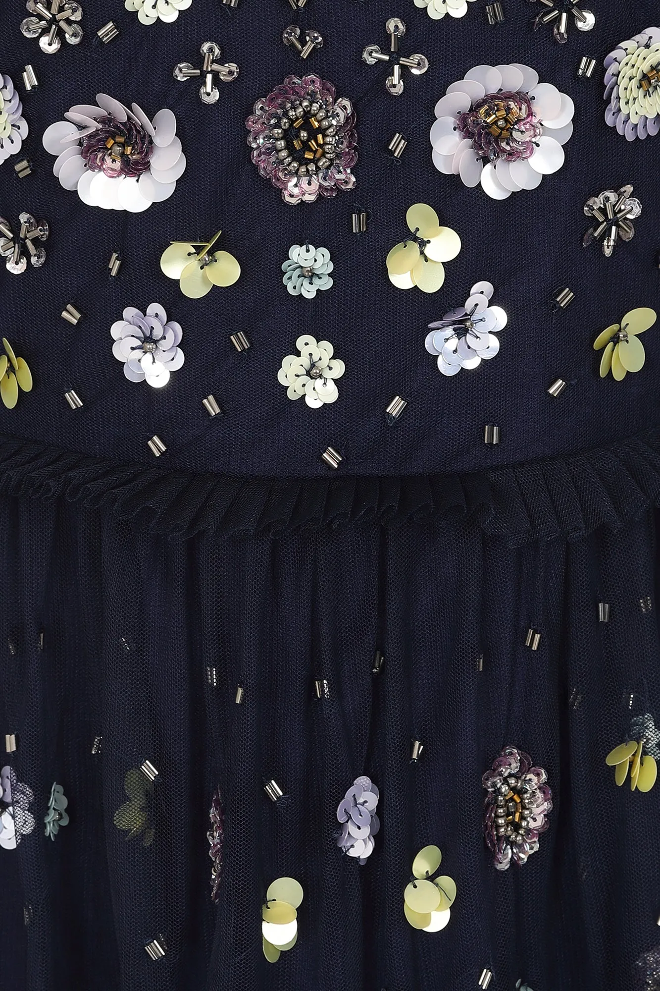 Jalin Navy Floral Embellished Square Neck Midi Dress