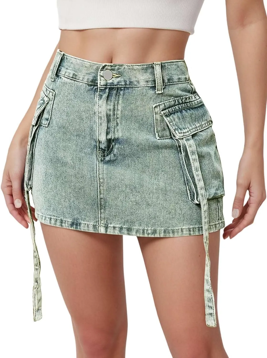 Jean Skirt for Women Denim Skirt Stretchy Y2K Cargo Skirt with Pockets Low Waist Jean Skirts