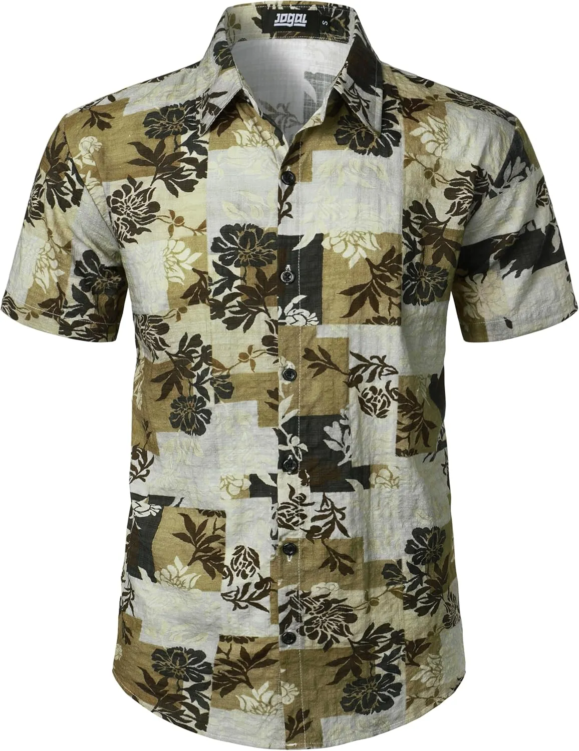JOGAL Men's Flower Casual Button Down Short Sleeve Hawaiian Shirt