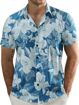 JOGAL Men's Flower Casual Button Down Short Sleeve Hawaiian Shirt