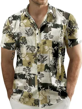 JOGAL Men's Flower Casual Button Down Short Sleeve Hawaiian Shirt