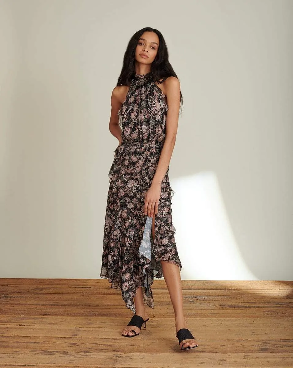 Kailey Floral-Print Midi Dress - Black
