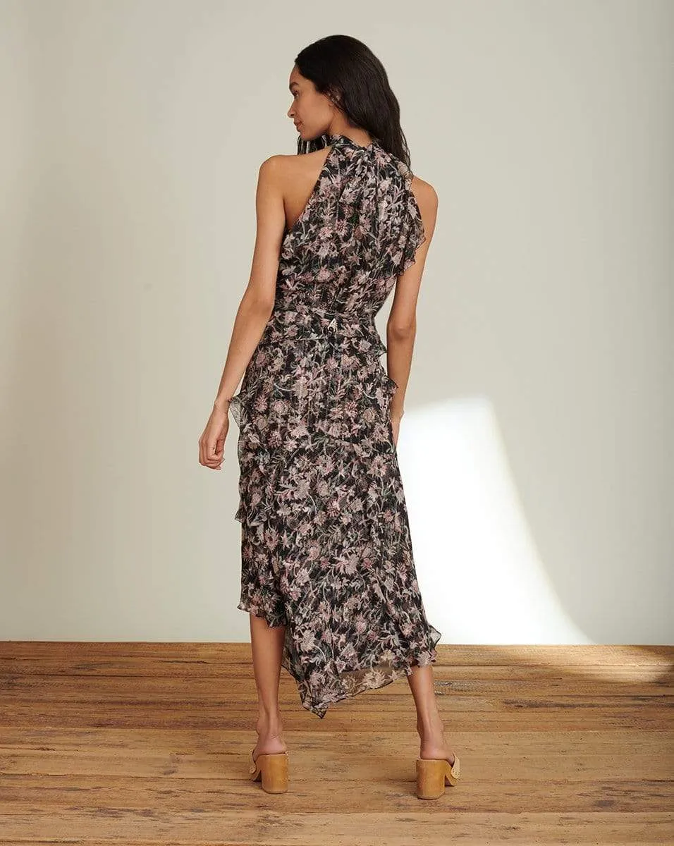 Kailey Floral-Print Midi Dress - Black