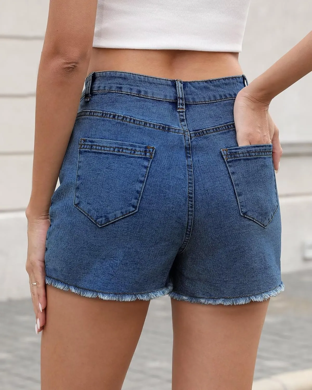 KDF Denim Skort for Women High Waisted Denim Mini Skirt Stretch Women Jean Skirt Shorts with Trendy Frayed Raw Hem