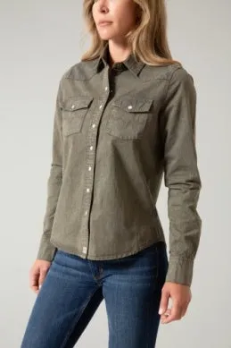 Kimes Ranch Women's OD Army Kaycee Denim Button Down Long Sleeve