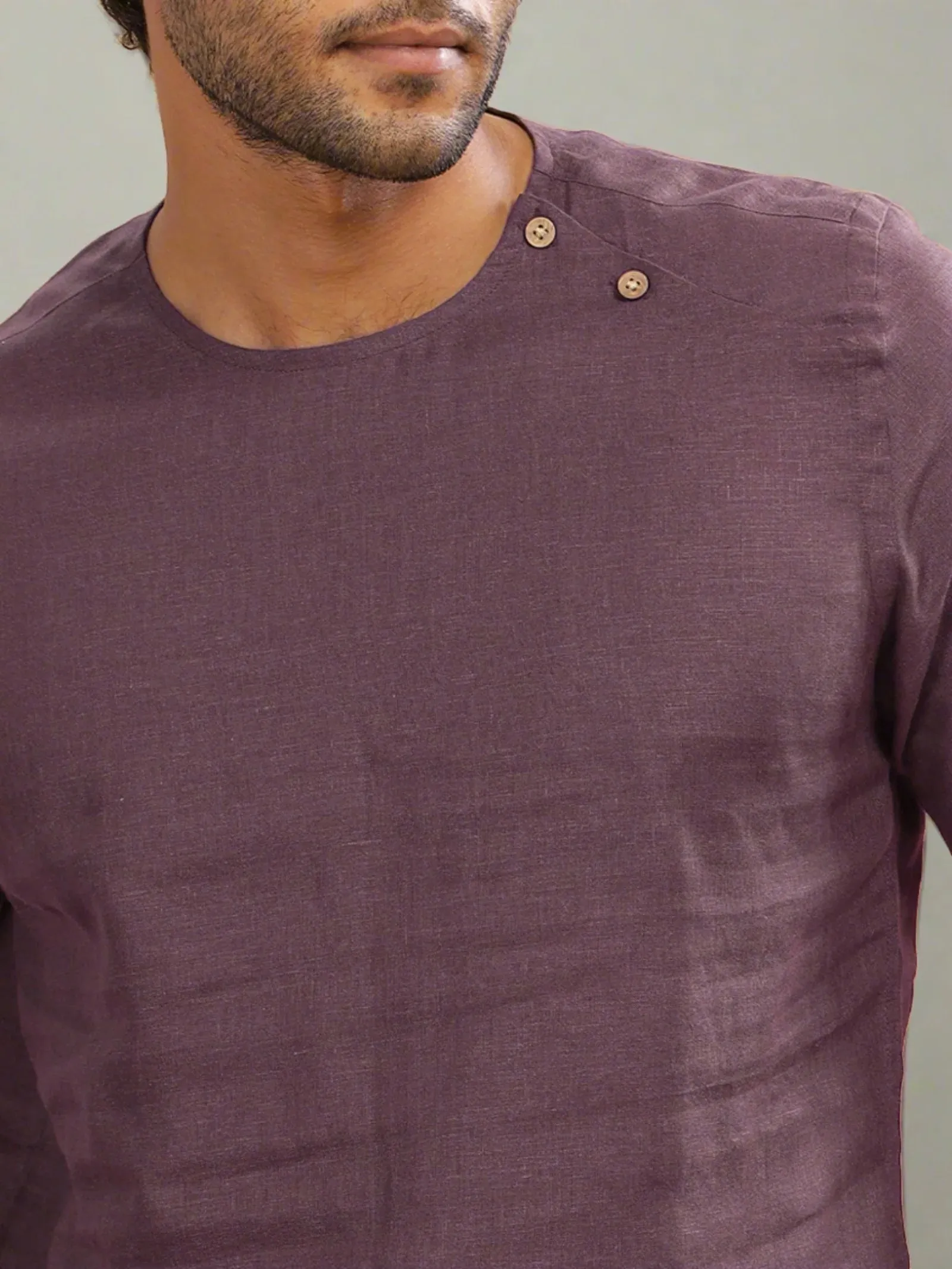 Kobe - Pure Linen Short Sleeve T-Shirt - Berry Purple