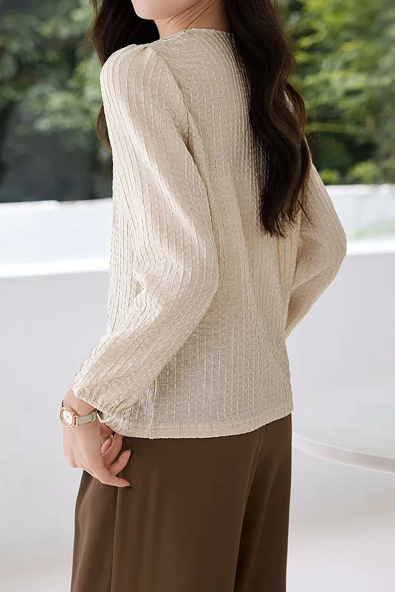 Lace Decor V-Neck Feminine Long Sleeve Blouse