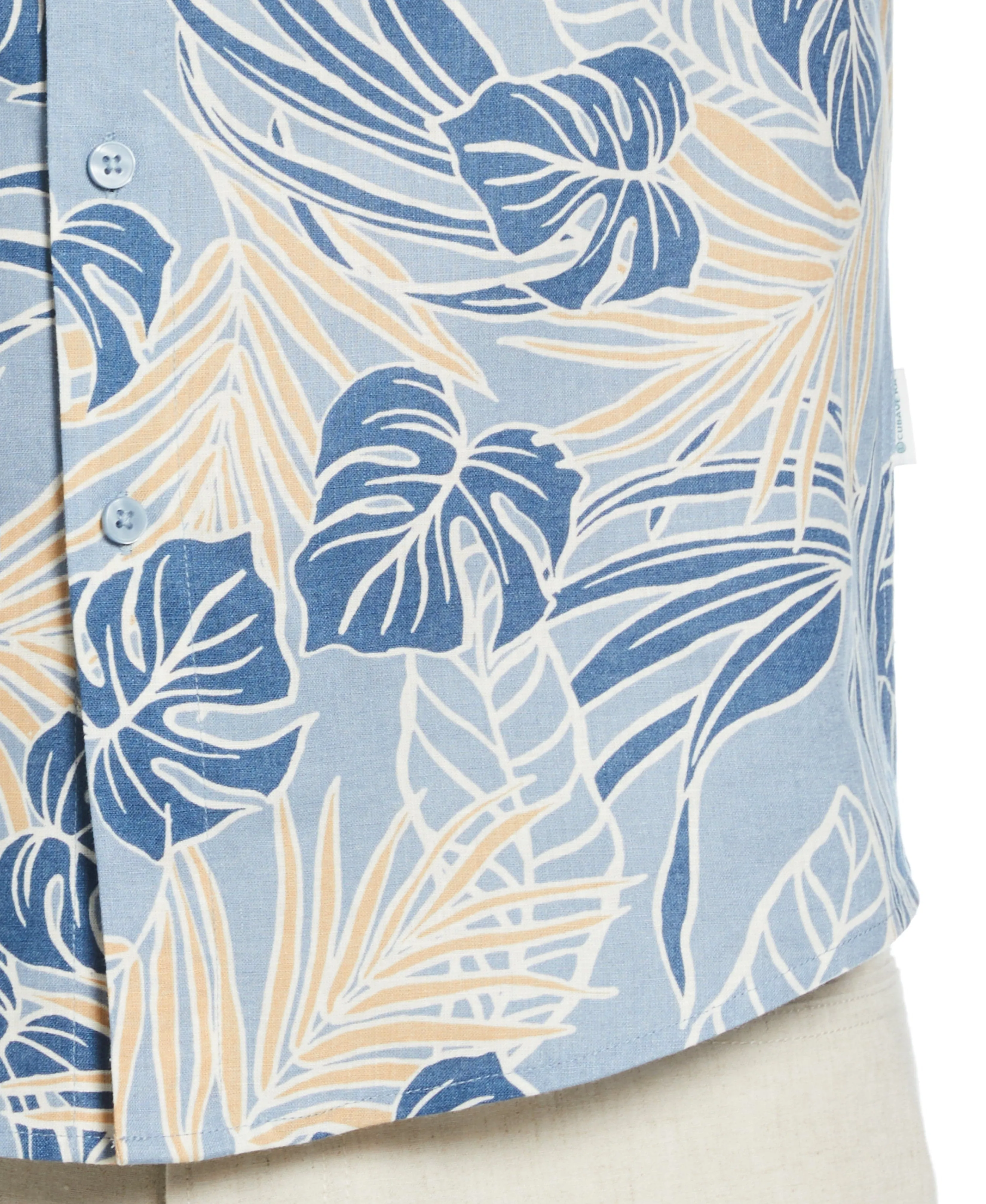 Linen-Blend Leaf Outline Print Shirt