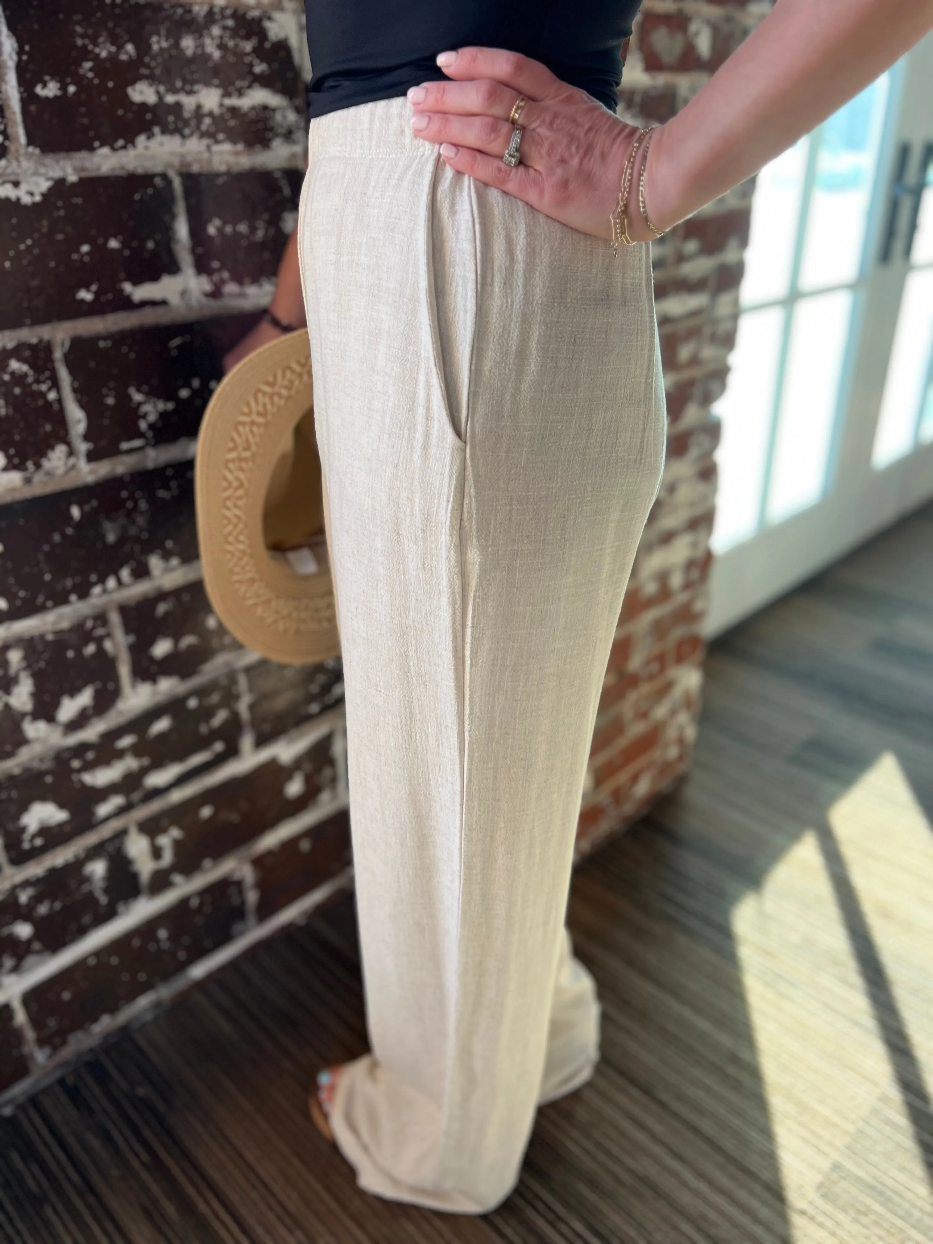 Linen Wide Leg Elastic Waistband Pants