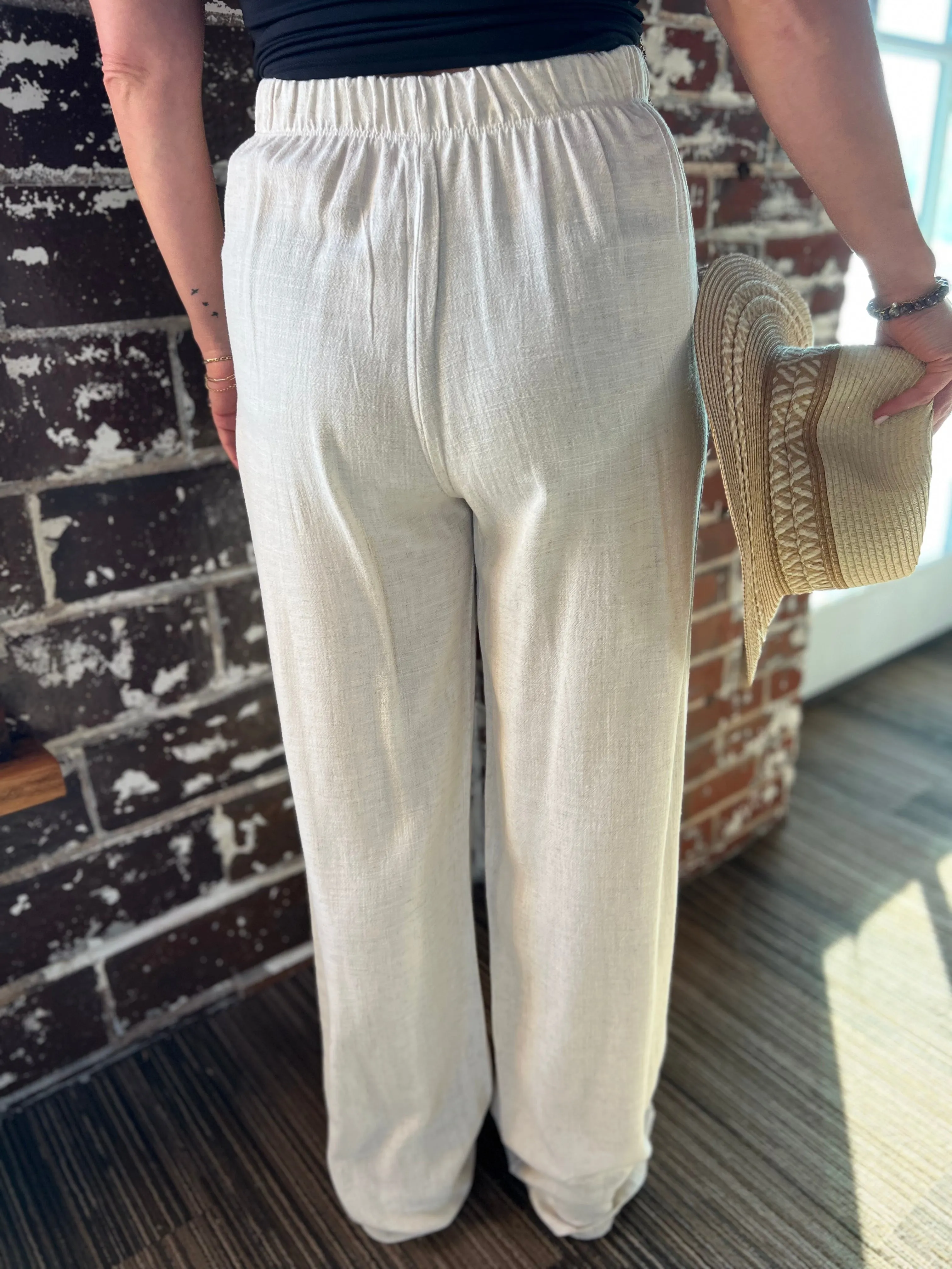 Linen Wide Leg Elastic Waistband Pants