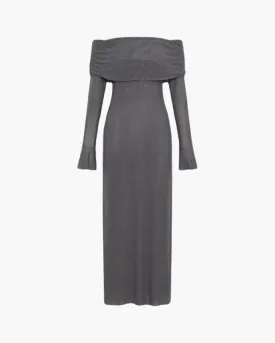 Lunaria – Subtle shimmer – Off-shoulder glitter maxi dress