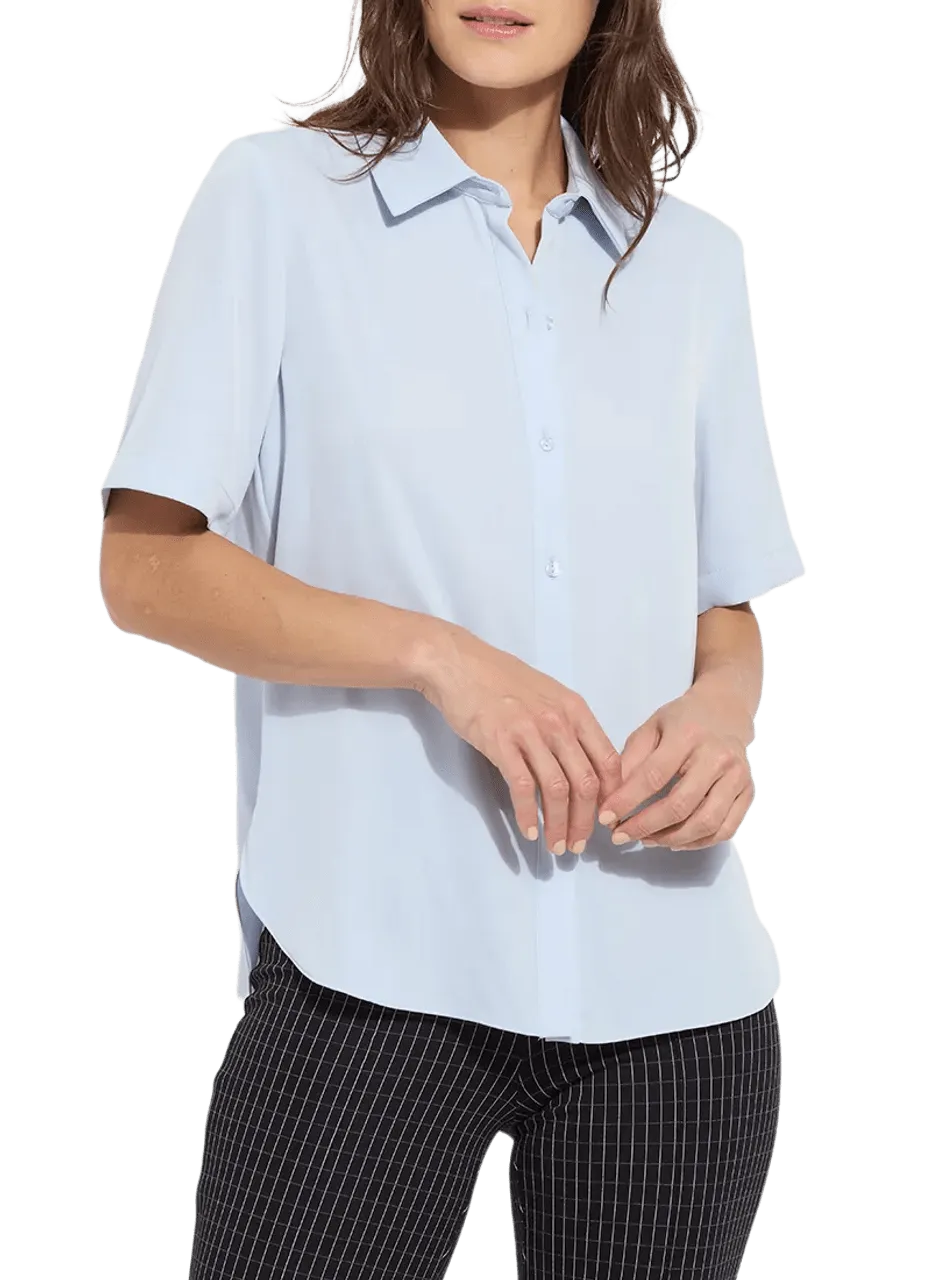 Lysse Short Sleeve Parker Button Down in Ciel