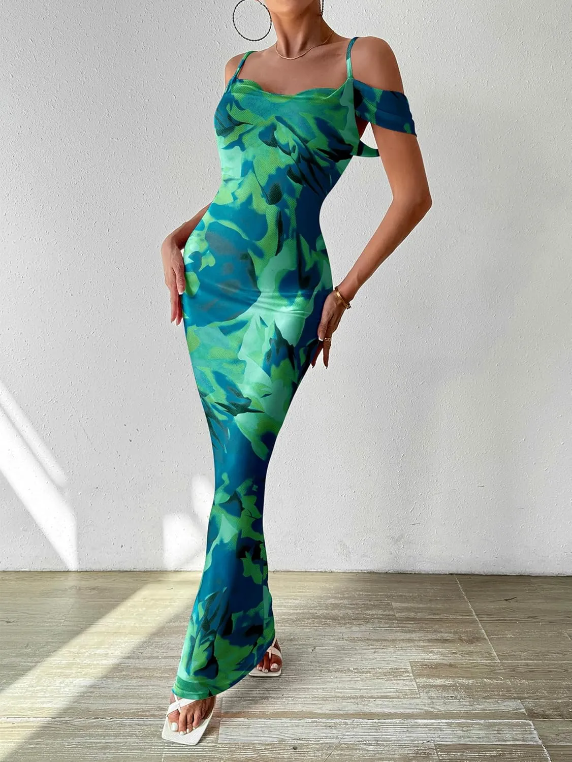 MASCOMODA Spaghetti Strap Long Maxi Dresses for Women 2025 Summer Floral Sexy Bodycon Backless Formal Wedding Guest Dress