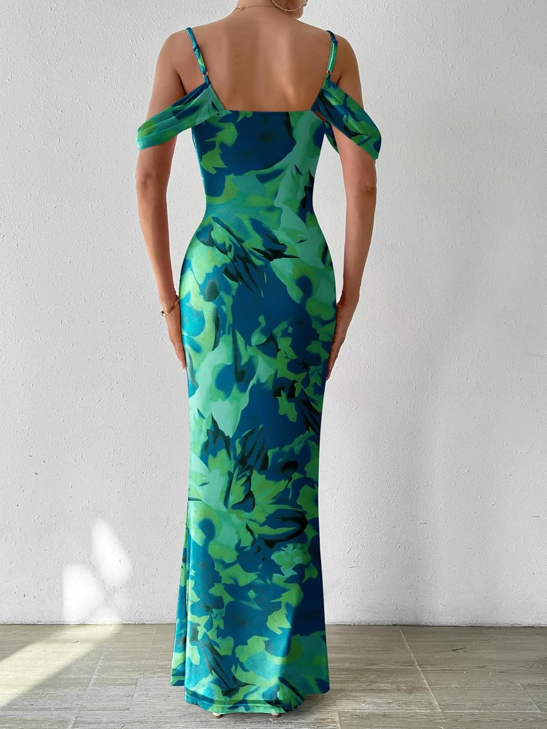 MASCOMODA Spaghetti Strap Long Maxi Dresses for Women 2025 Summer Floral Sexy Bodycon Backless Formal Wedding Guest Dress