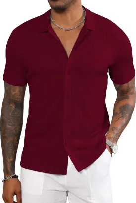 Men's Casual Button Down Shirt Short Sleeve Knit Polo Shirts Trending Fashion Summer Beach Vacation Clothes