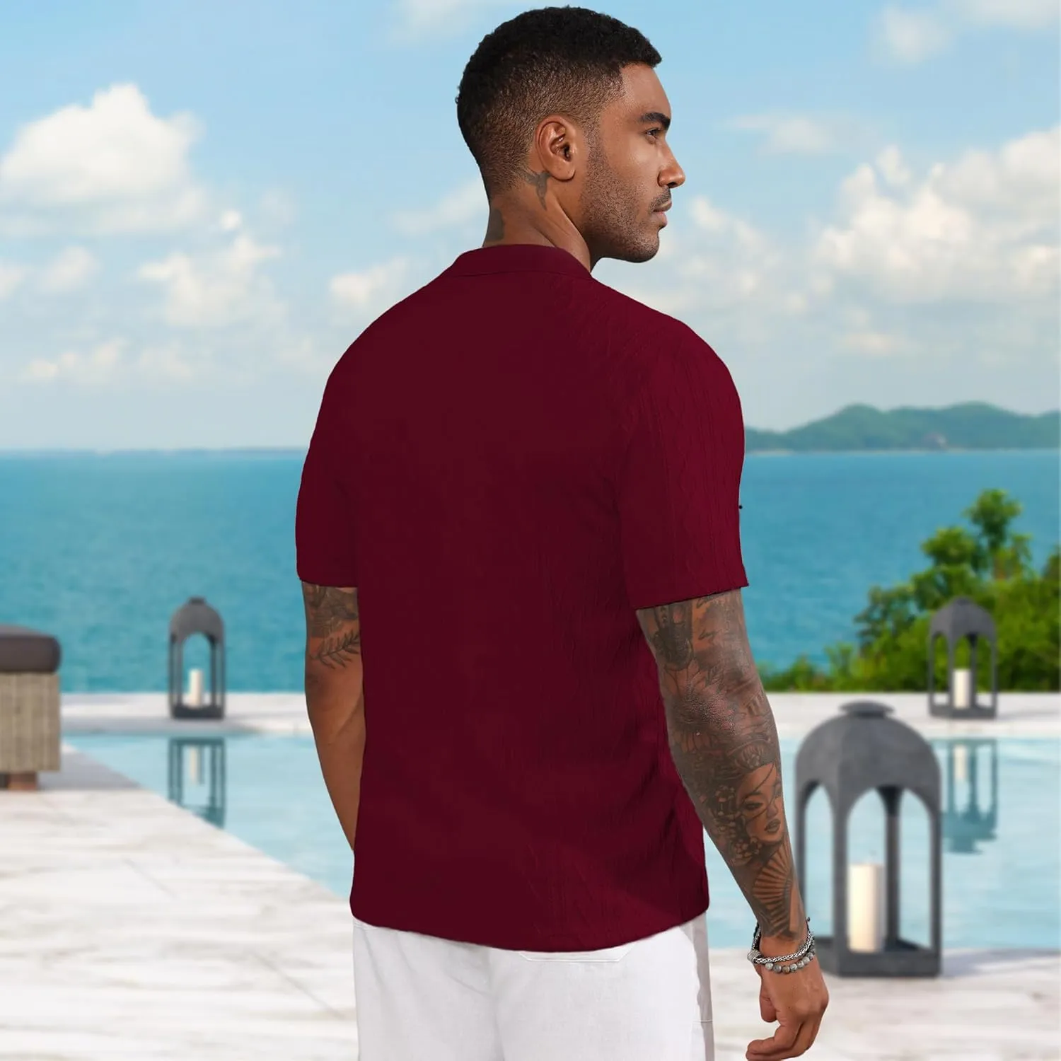 Men's Casual Button Down Shirt Short Sleeve Knit Polo Shirts Trending Fashion Summer Beach Vacation Clothes