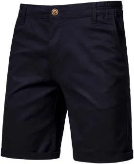 Men's Cotton Chino Shorts, Relaxed Fit, Straight Leg, Zippered Front, Button Closure, 2 Side Pockets, 2 Back Pockets
