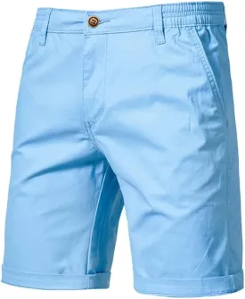 Men's Cotton Chino Shorts, Relaxed Fit, Straight Leg, Zippered Front, Button Closure, 2 Side Pockets, 2 Back Pockets