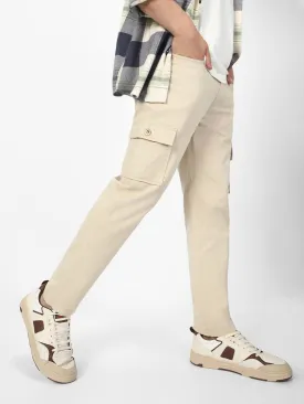 Men's Sand Regular Fit Solid Cargo Chino Pant with 6 Pockets Stretchable