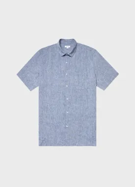 Men's Short Sleeve Linen Shirt in Bluestone Melange