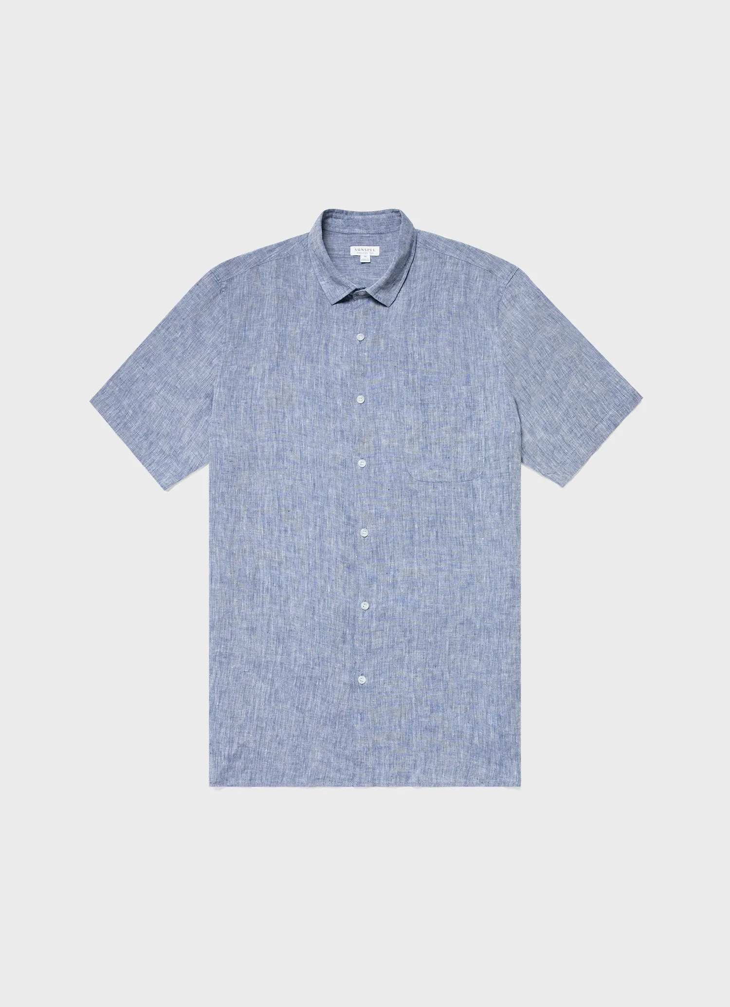 Men's Short Sleeve Linen Shirt in Bluestone Melange