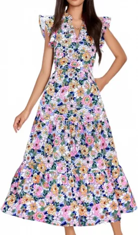 Midi Dresses for Women Floral Flowy Cap Sleeve V Neck A Line Wrap Dress Casual Summer Boho Beach Vacation Sundress