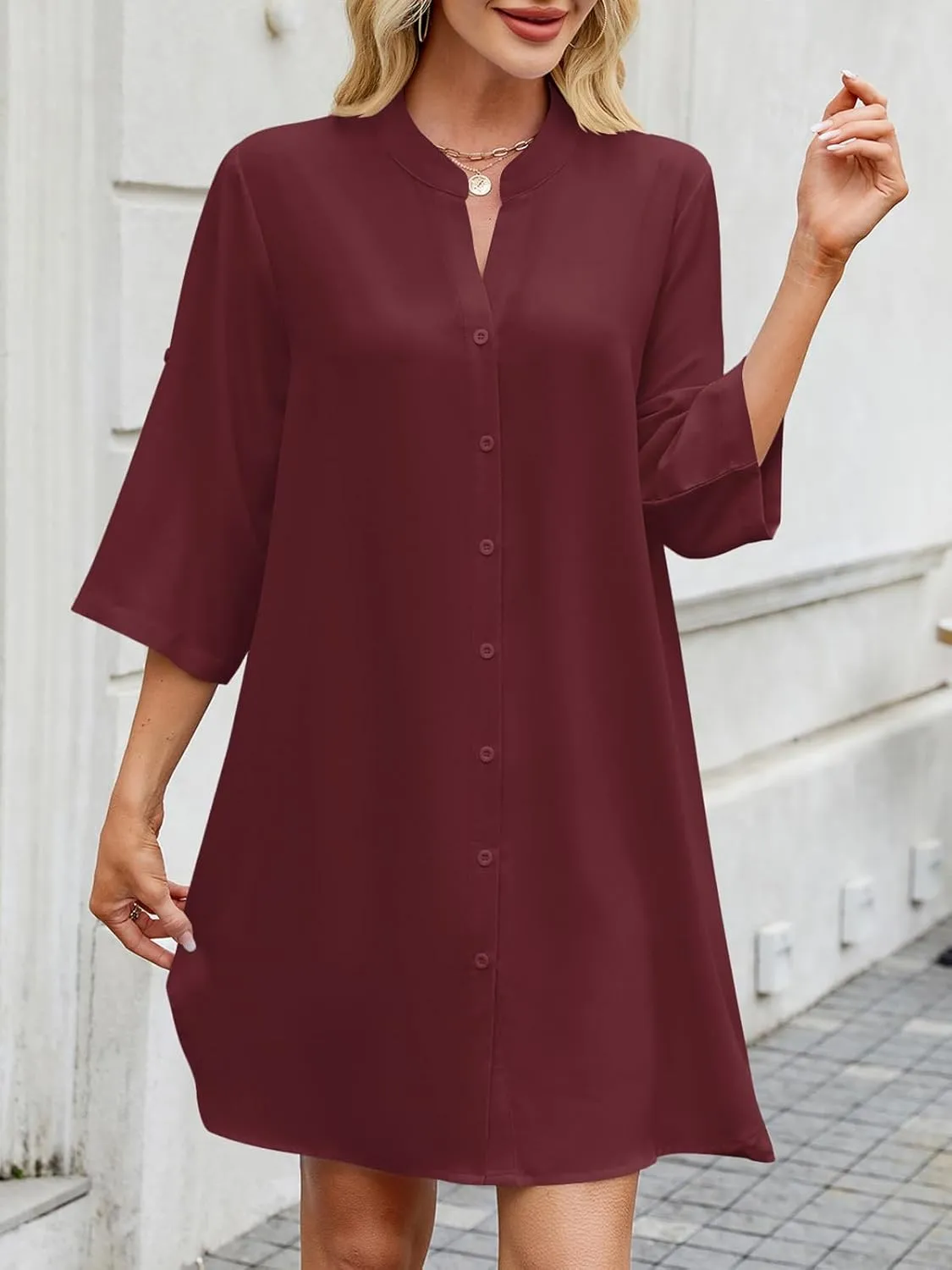 PerZeal Womens Sexy V Neck Button Down Shirt Dresses Summer Short Sleeve Casual Loose Blouses & Button-Down Shifts Cover Ups