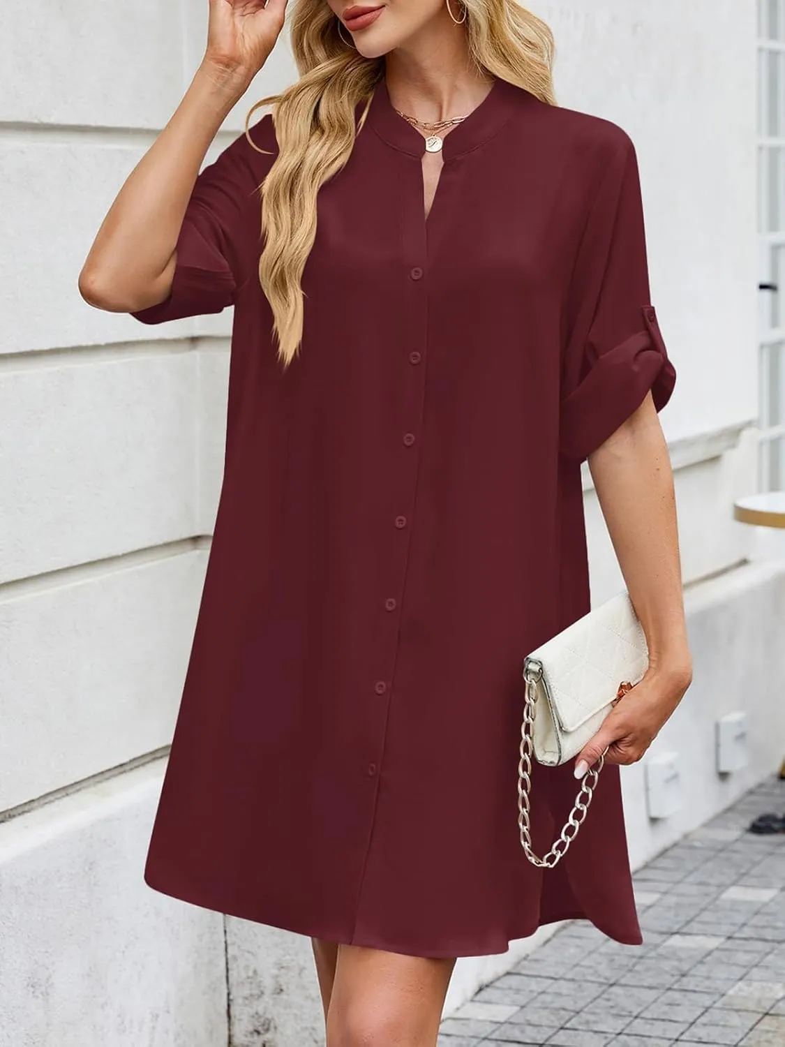 PerZeal Womens Sexy V Neck Button Down Shirt Dresses Summer Short Sleeve Casual Loose Blouses & Button-Down Shifts Cover Ups