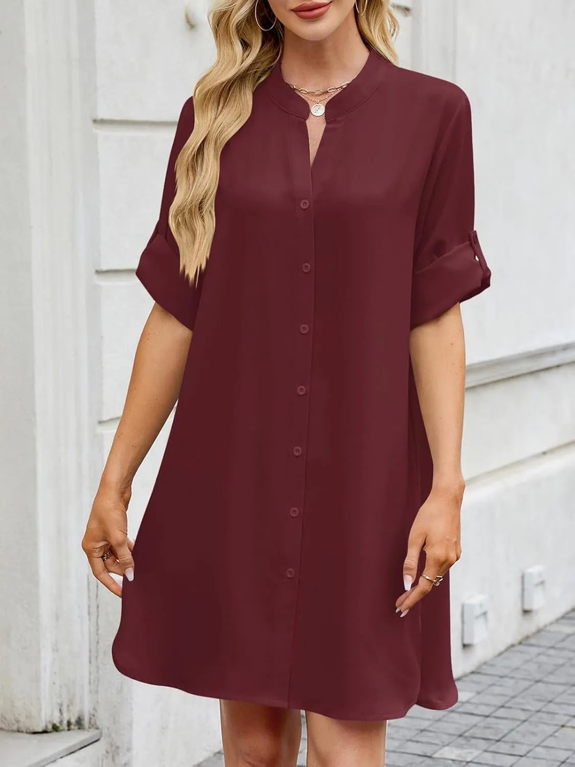 PerZeal Womens Sexy V Neck Button Down Shirt Dresses Summer Short Sleeve Casual Loose Blouses & Button-Down Shifts Cover Ups