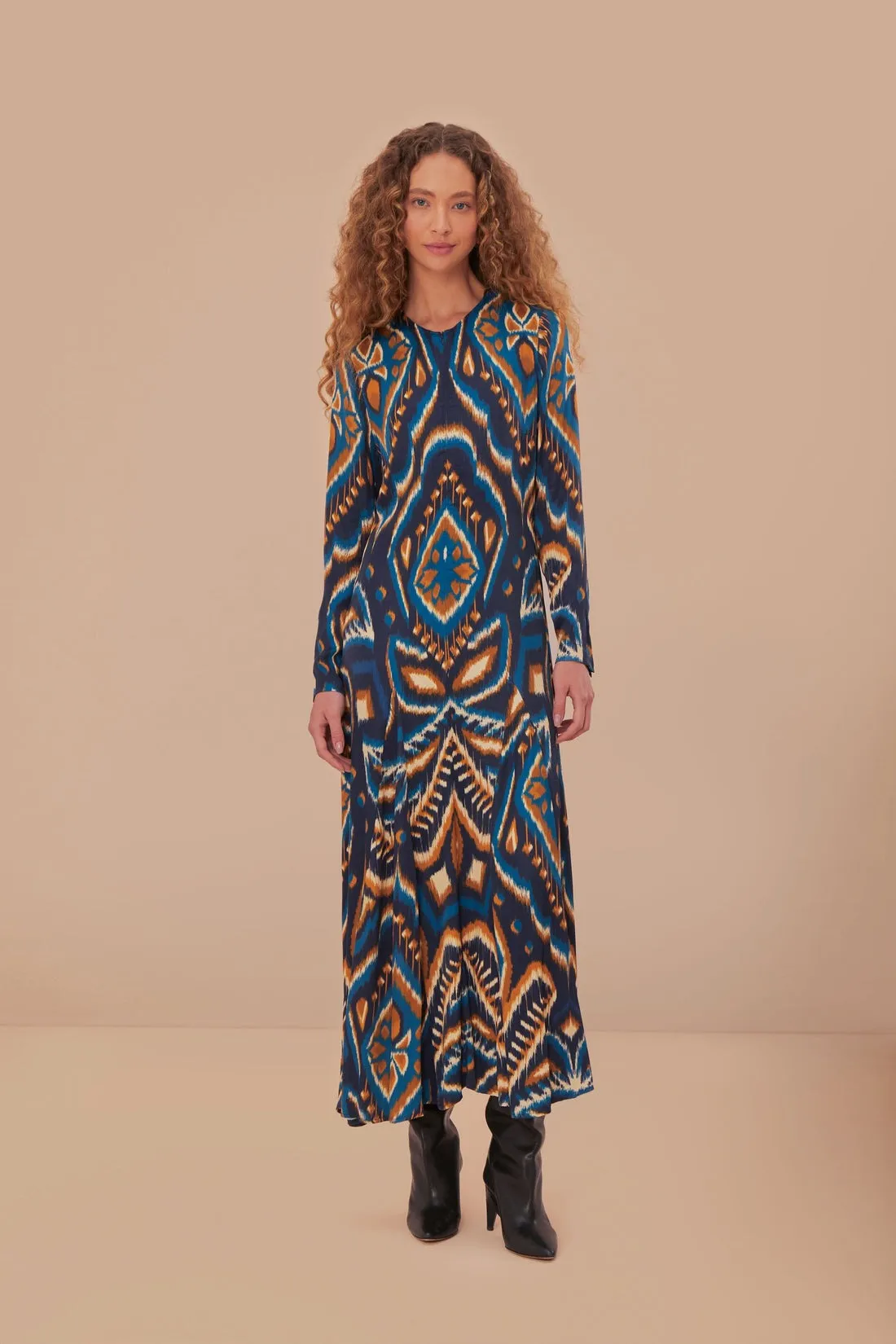 Pineapple Ikat Blue Maxi Dress
