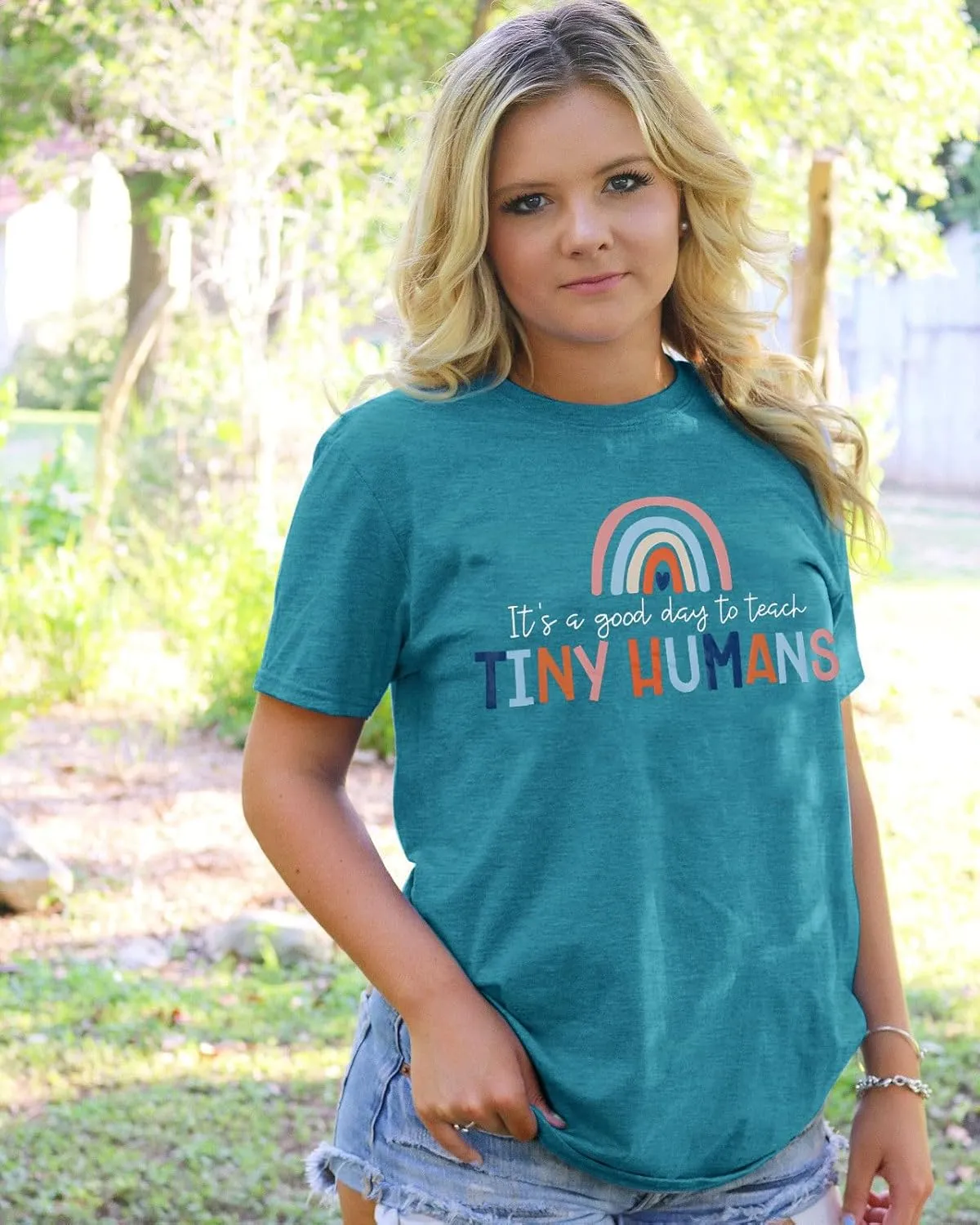 Preschool Teacher Tee Shirts for Women Teacher Life Shirts Rainbow Graphic Tops Funny Teachers Gift Teach Tshirt