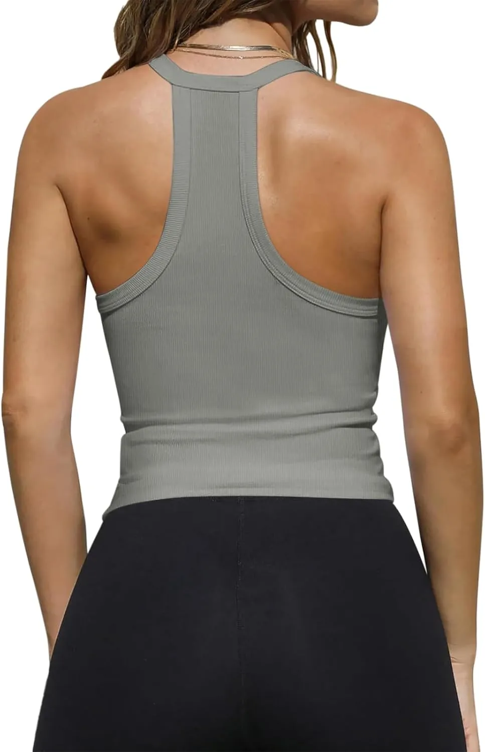 REORIA Womens Workout Tank Tops V Neck Racerback Going Out Crop 2025 Trendy Top Summer Sleeveless Ribbed Camisole
