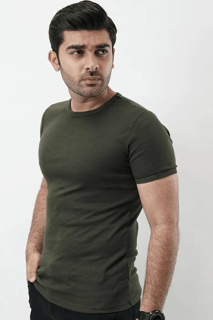 Ribbed Crewneck T-Shirt – Olive Green