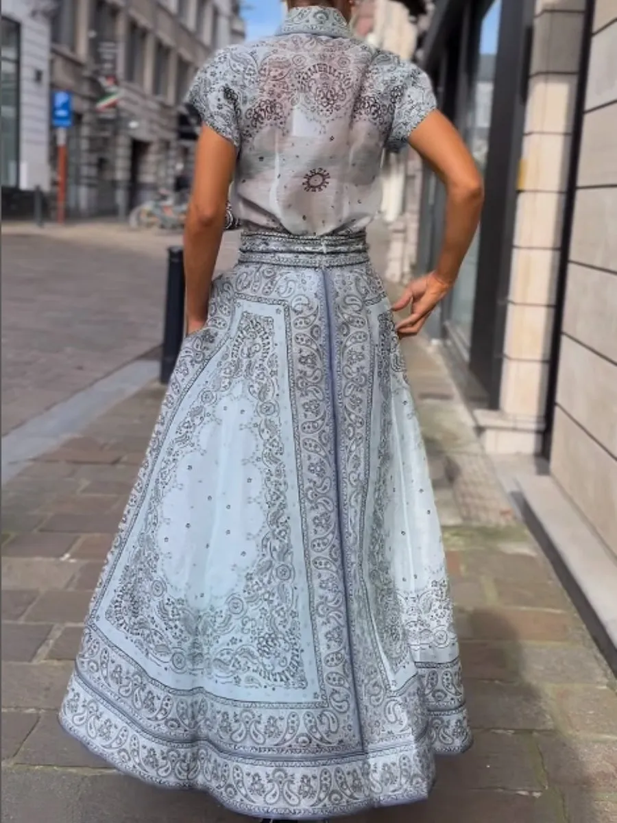 Romantic Blue Floral Midi Dress