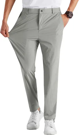 Runcati Mens Stretch Golf Pants Casual Slim Fit Dress Pants Elastic Waist Tapered Work Cropped Trousers