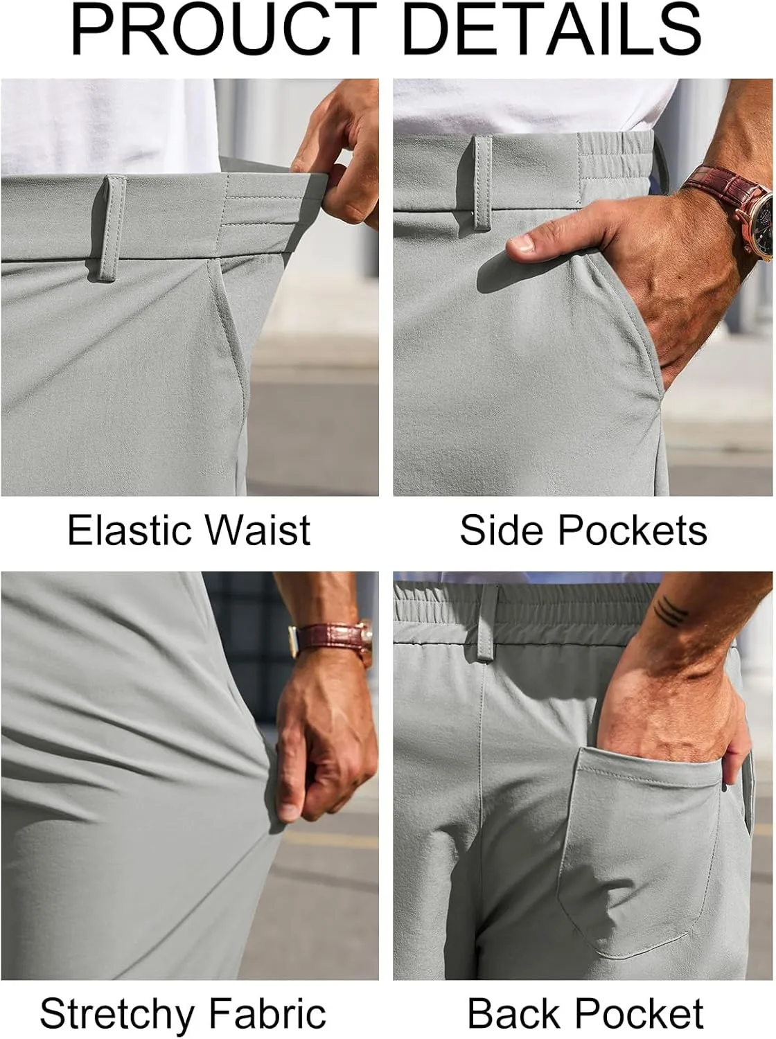 Runcati Mens Stretch Golf Pants Casual Slim Fit Dress Pants Elastic Waist Tapered Work Cropped Trousers