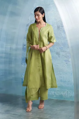 Sheen Green A-Line Kurta Set