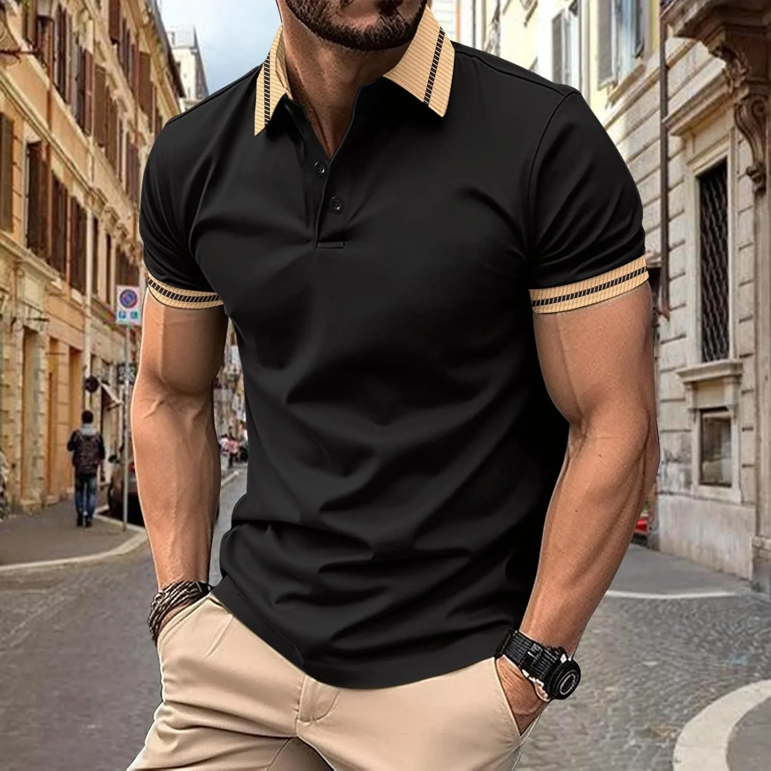Short Sleeve Polo Shirts for Men Casual Fashion Athletic Polo Bodybuilding Workout Breathable Slim Fit Polo Shirts
