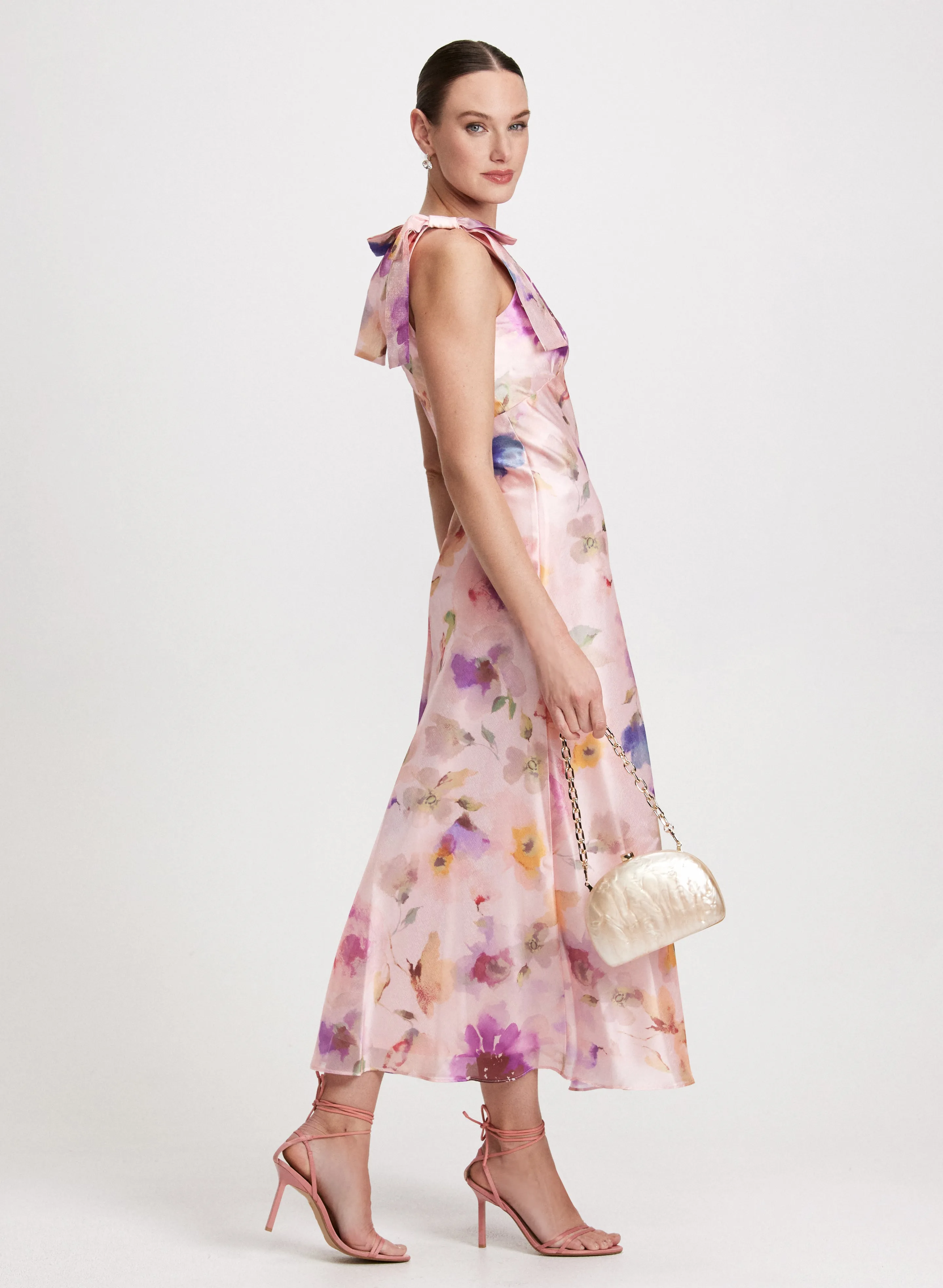 Shoulder Bows Floral Dress