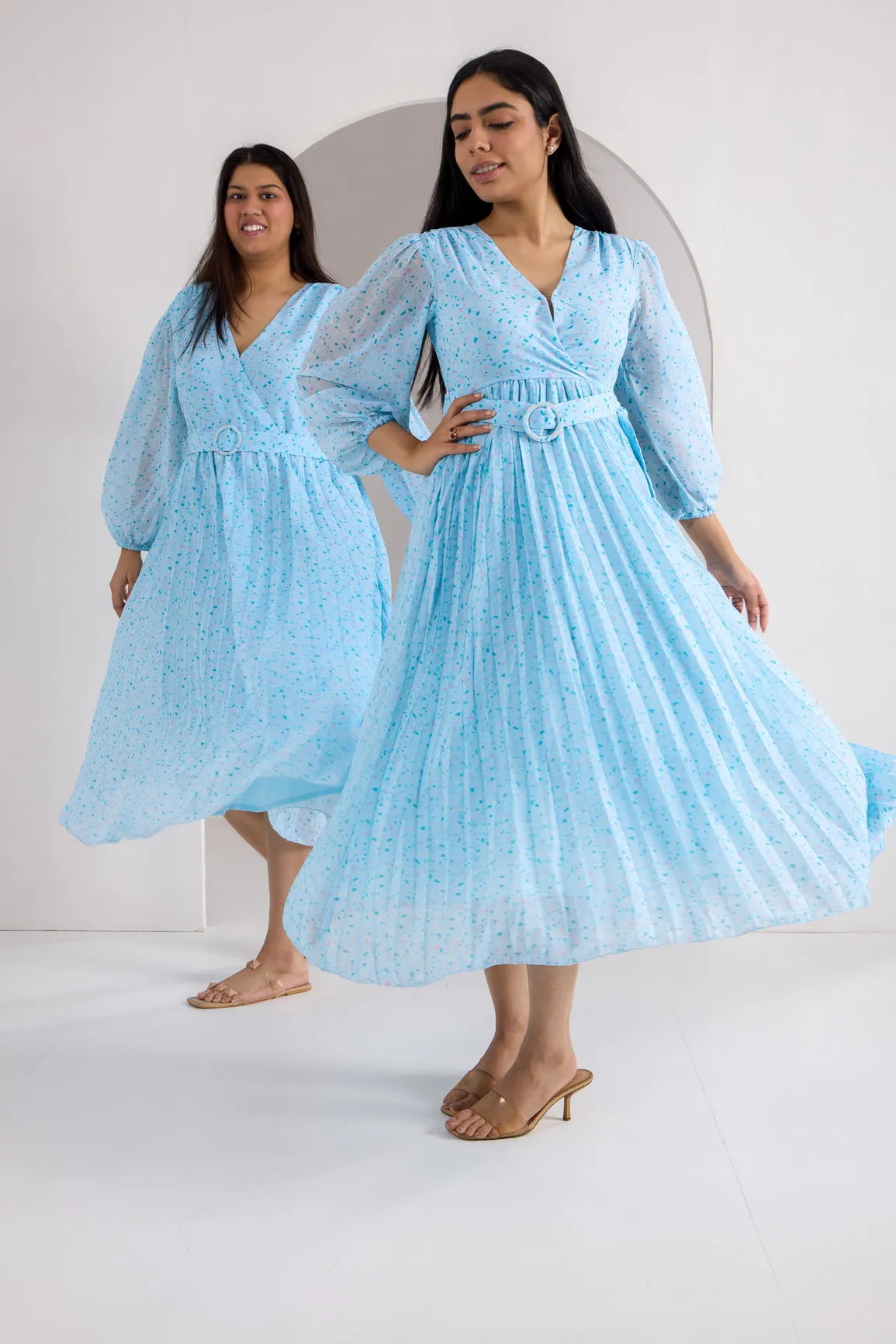 SKY BLUE PLEATED MAXI - POLAGO PLUS