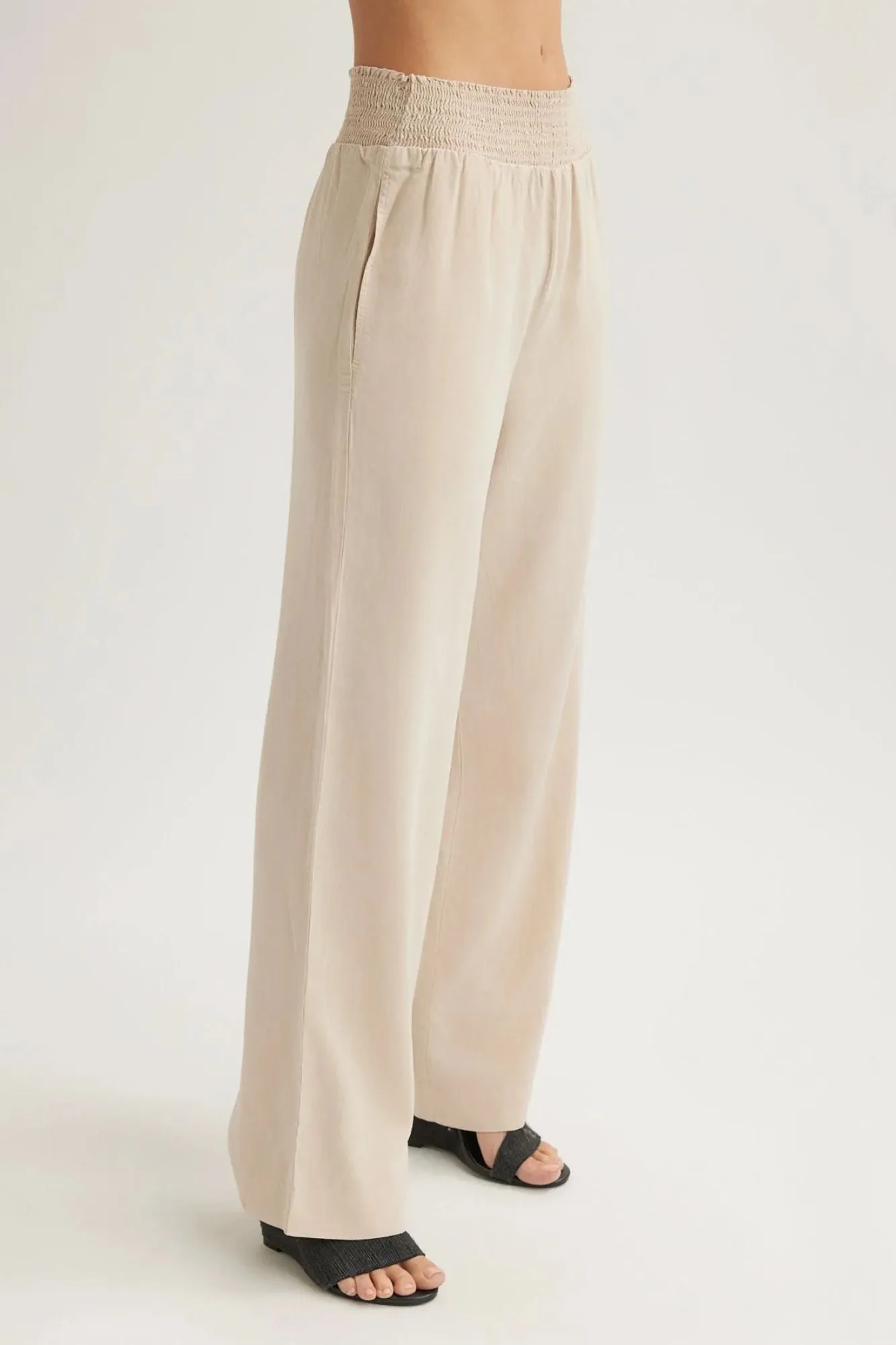 Smocked Waist Wide Leg Pant