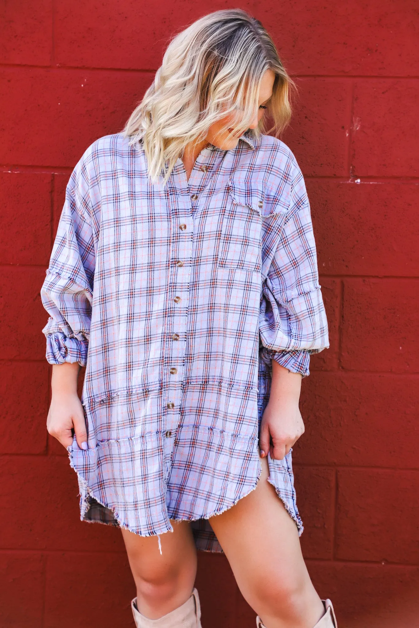 Something About You Mineral Washed Plaid Shirt