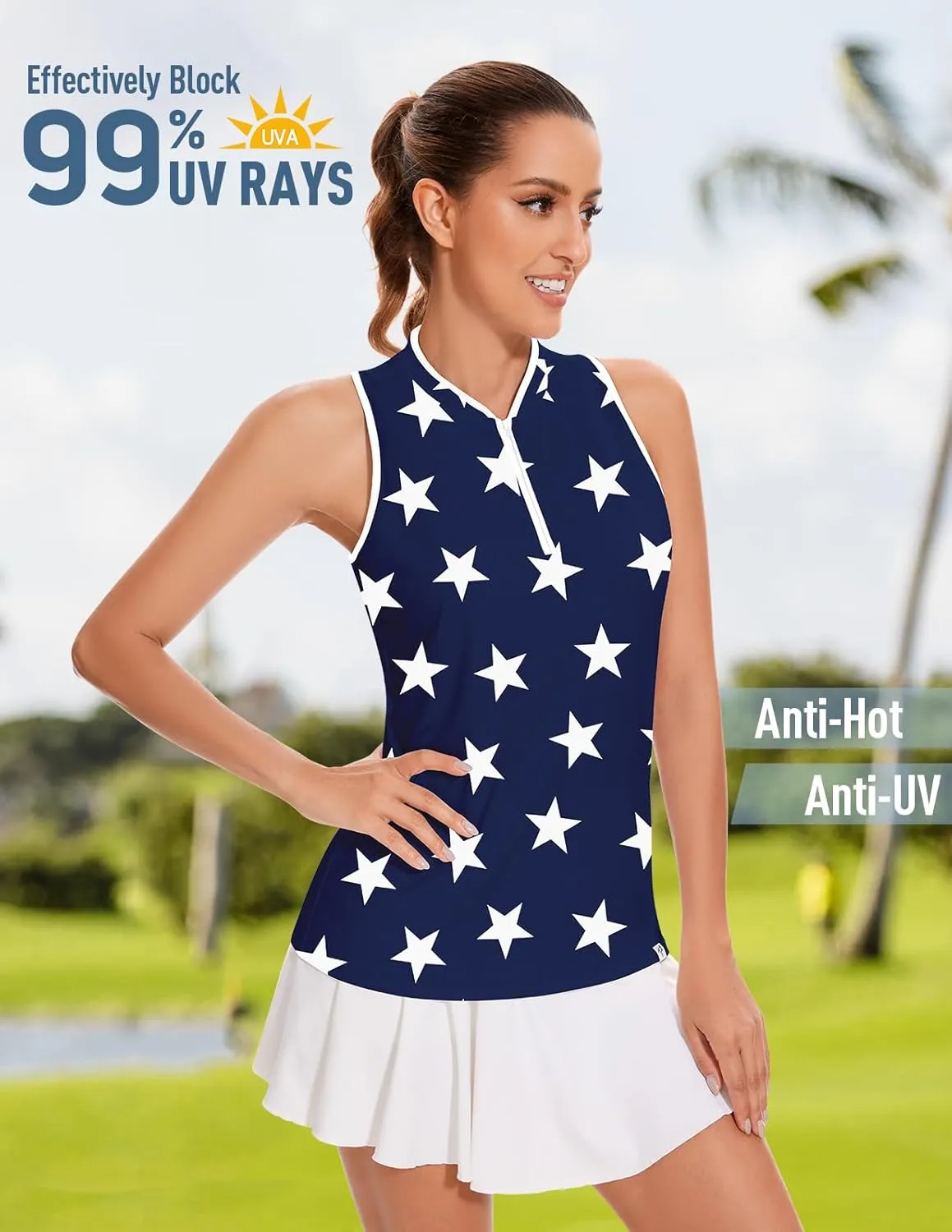 Soneven Women's Sleeveless Golf Shirt Racerback Polo Shirts with Pockets Tennis Tops Golf Tanks Pickleball Shirts