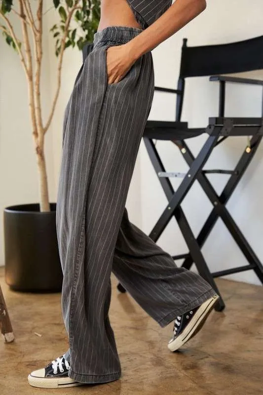 Stripe Button Down Shirt And Pants Outfit Set