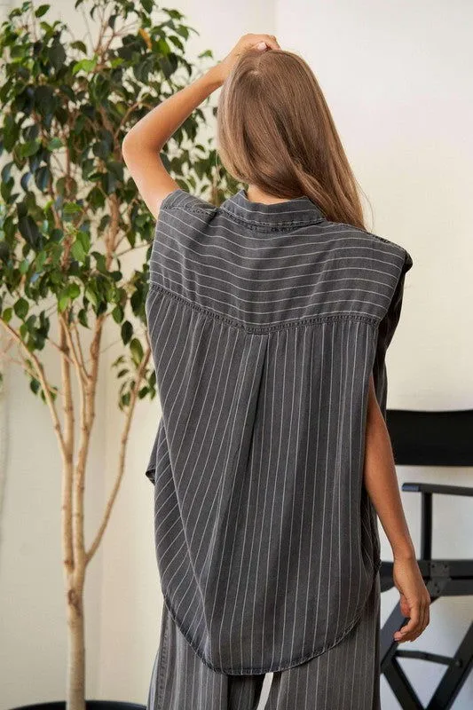Stripe Button Down Shirt And Pants Outfit Set