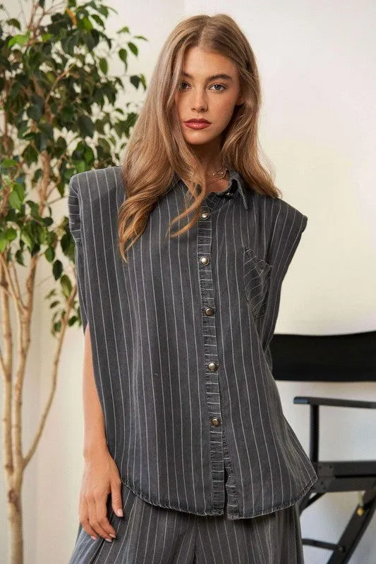 Stripe Button Down Shirt And Pants Outfit Set