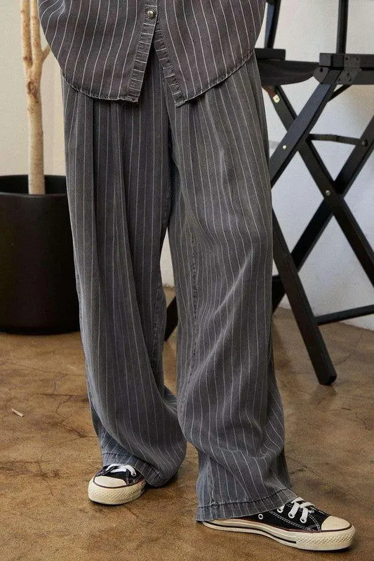 Stripe Button Down Shirt And Pants Outfit Set