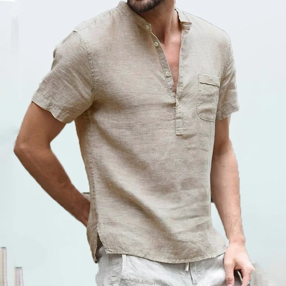 Summer Men's Short-Sleeved Linen T-shirt - Breathable S-3XL