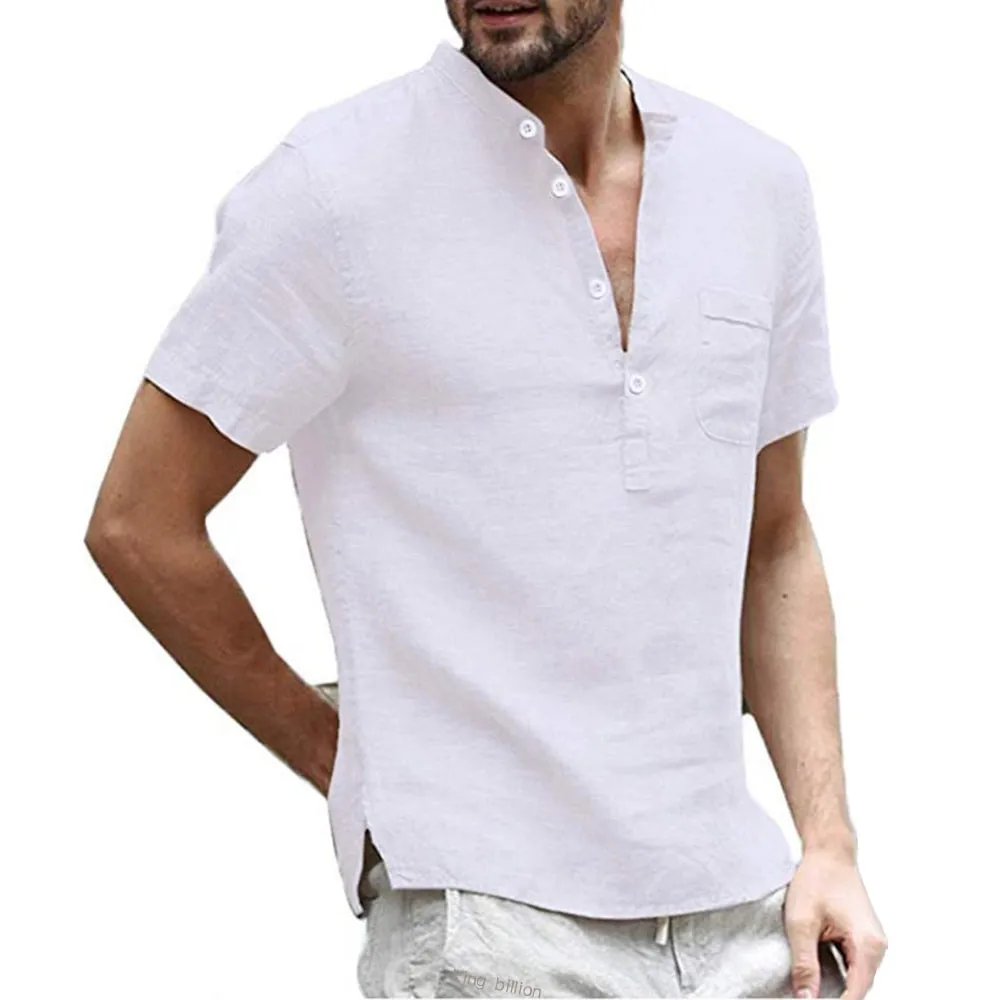 Summer Men's Short-Sleeved Linen T-shirt - Breathable S-3XL