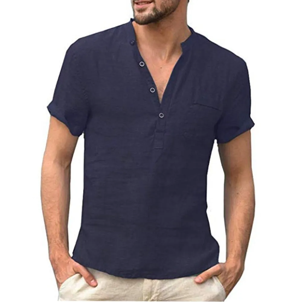 Summer Men's Short-Sleeved Linen T-shirt - Breathable S-3XL
